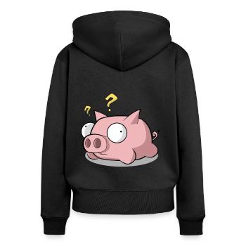 Schwein Ferkel - Frauen Premium Bio Zip Hoodie - Schwarz - Hinten - Julia (174cm)