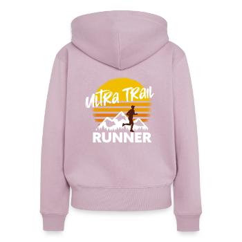 Trail running & mountain running, ultra traileur - Sweat à capuche zippé Premium bio Femme - rose poudré - Dos - Julia (174cm)