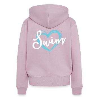 Liebes-Schwimmen-Schwimmen-Team-Hemd-Herz-Liebhaber-Blau - Frauen Premium Bio Zip Hoodie - Altrosa - Hinten - Julia (174cm)
