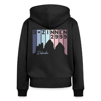 3 Drei Zinnen Dolomiten E5 Südtirol Pastell Retro - Frauen Premium Bio Zip Hoodie - Schwarz - Hinten - Julia (174cm)