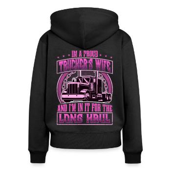 LKW Fahrer - Frauen Premium Bio Zip Hoodie - Schwarz - Hinten - Julia (174cm)