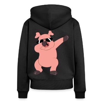 Tanzendes Dabbing Schwein - Frauen Premium Bio Zip Hoodie - Schwarz - Hinten - Julia (174cm)