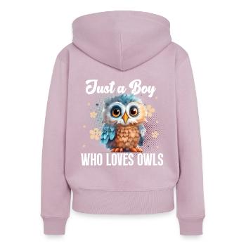 Eule - Frauen Premium Bio Zip Hoodie - Altrosa - Hinten - Julia (174cm)