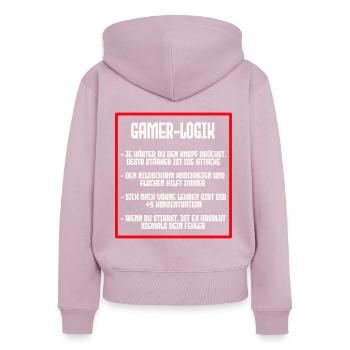 GAMER LOGIC - Women's Premium Organic Zip Hoodie - dusky pink - Back - Julia (174cm)
