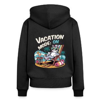 Vacation Mode. Beach Katze in Urlaubslaune - Frauen Premium Bio Zip Hoodie - Schwarz - Hinten - Julia (174cm)