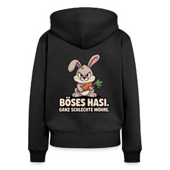 Böses Hasi – Ganz schlechte Möhre! Frecher Hase - Frauen Premium Bio Zip Hoodie - Schwarz - Hinten - Julia (174cm)