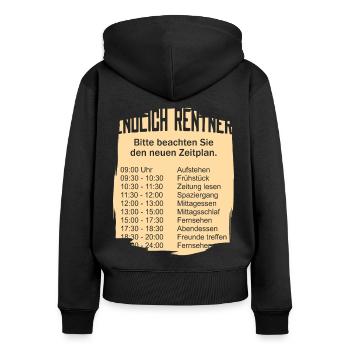 Rentner Zeitplan Tagesablauf - Frauen Premium Bio Zip Hoodie - Schwarz - Hinten - Julia (174cm)