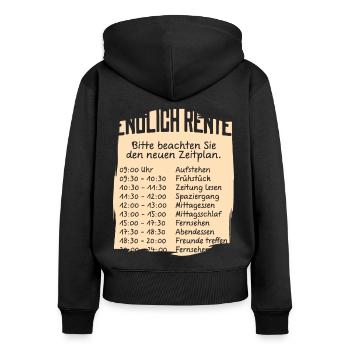 Rentner Zeitplan Tagesablauf, Endlich Rente - Frauen Premium Bio Zip Hoodie - Schwarz - Hinten - Julia (174cm)