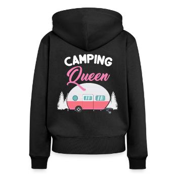 Camping Queen - Queen caravan campsite - Women's Premium Organic Zip Hoodie - black - Back - Julia (174cm)