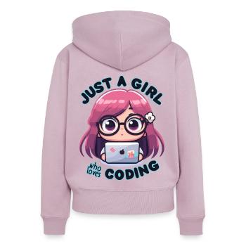 JUSTE UNE FILLE QUI AIME CODER - Sweat à capuche zippé Premium bio Femme - rose poudré - Dos - Julia (174cm)