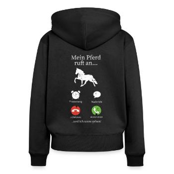 Pferde Pferdespruch - Frauen Premium Bio Zip Hoodie - Schwarz - Hinten - Julia (174cm)
