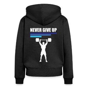 Never Give Up Fitness & Bodybuilding Motivation - Sweat à capuche zippé Premium bio Femme - noir - Dos - Julia (174cm)