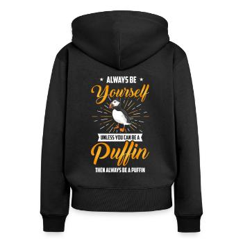 Macareux moine - Sweat à capuche zippé Premium bio Femme - noir - Dos - Julia (174cm)