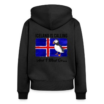 Island Flagge Puffin - Frauen Premium Bio Zip Hoodie - Schwarz - Hinten - Julia (174cm)