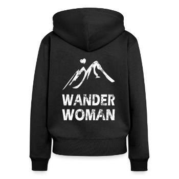 Wander Woman Wandern Klettern Berge Alpen Geschenk - Frauen Premium Bio Zip Hoodie - Schwarz - Hinten - Julia (174cm)
