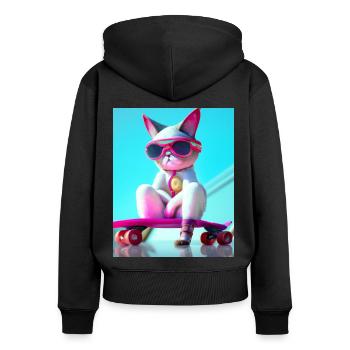 Coole Skateboard Katzen - Frauen Premium Bio Zip Hoodie - Schwarz - Hinten - Julia (174cm)