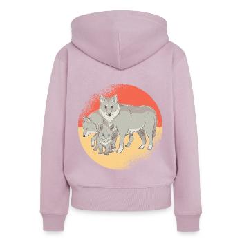 Wolf Famille Loups Loup Bébé Loup Mère Famille - Sweat à capuche zippé Premium bio Femme - rose poudré - Dos - Julia (174cm)