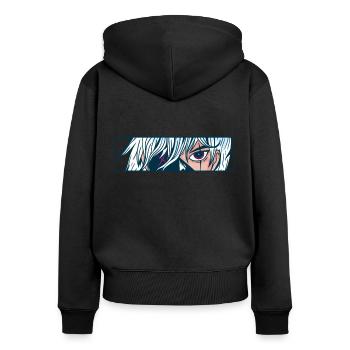 Anime Eyes Cartoon Comic Face Look - Sweat à capuche zippé Premium bio Femme - noir - Dos - Julia (174cm)