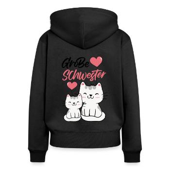Große Schwester Katze Geschwisterliebe Familie Nac - Frauen Premium Bio Zip Hoodie - Schwarz - Hinten - Julia (174cm)