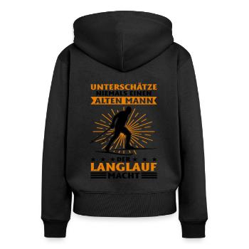 Unterschätze Niemals Einen Alten Mann Der Langlauf - Frauen Premium Bio Zip Hoodie - Schwarz - Hinten - Julia (174cm)