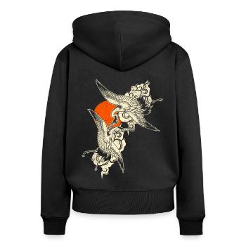 Cranes - Japanese Art - Women's Premium Organic Zip Hoodie - black - Back - Julia (174cm)