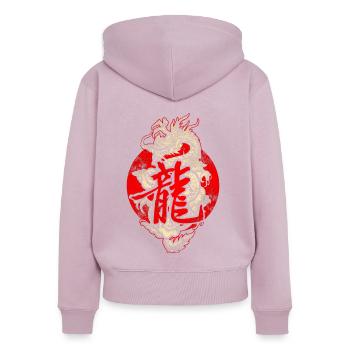 Drache mit chinesischen Schriftzeichen - Frauen Premium Bio Zip Hoodie - Altrosa - Hinten - Julia (174cm)