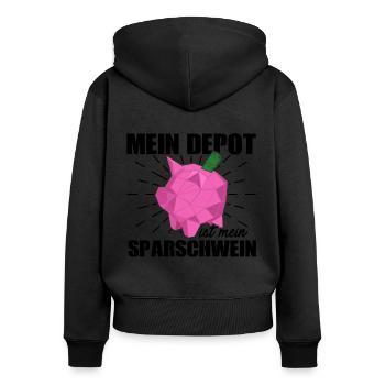 Mein Depot Ist Mein Sparschwein Aktionär Investier - Frauen Premium Bio Zip Hoodie - Schwarz - Hinten - Julia (174cm)
