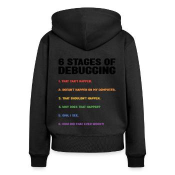 6 Stages Of Debugging Coder Programmer Software De - Frauen Premium Bio Zip Hoodie - Schwarz - Hinten - Julia (174cm)