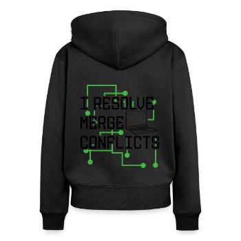 I Resolve Merge Conflicts Coder Software Developer - Frauen Premium Bio Zip Hoodie - Schwarz - Hinten - Julia (174cm)