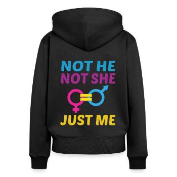 Not He Not She Just Me Lesbian Proud Rainbow Queer - Frauen Premium Bio Zip Hoodie - Schwarz - Hinten - Julia (174cm)
