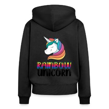 Rainbow Unicorn Bisexual Transgender Pride Rainbow - Frauen Premium Bio Zip Hoodie - Schwarz - Hinten - Julia (174cm)