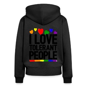 I Love Tolerant People Bisexual Gay Pansexual Rain - Frauen Premium Bio Zip Hoodie - Schwarz - Hinten - Julia (174cm)