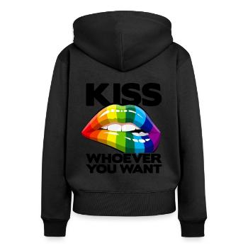 Kiss Whoever You Want Lesbian Pansexual Diversity - Frauen Premium Bio Zip Hoodie - Schwarz - Hinten - Julia (174cm)