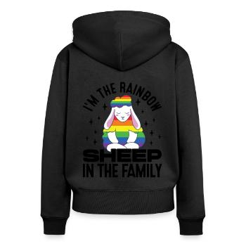 I'm The Rainbow Sheep In The Family Lesbian Love G - Frauen Premium Bio Zip Hoodie - Schwarz - Hinten - Julia (174cm)