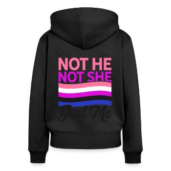 Not He Not She Just Me Lesbian Proud Rainbow Queer - Frauen Premium Bio Zip Hoodie - Schwarz - Hinten - Julia (174cm)