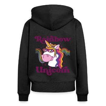 Rainbow Unicorn Bisexual Transgender Pride Rainbow - Frauen Premium Bio Zip Hoodie - Schwarz - Hinten - Julia (174cm)
