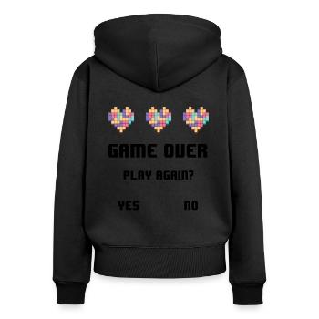 Game Over Play Again Yes No Video Game Player Gami - Frauen Premium Bio Zip Hoodie - Schwarz - Hinten - Julia (174cm)