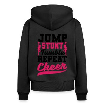 Jump Stunt Tumble Repeat Cheerleading Cheerleader - Frauen Premium Bio Zip Hoodie - Schwarz - Hinten - Julia (174cm)