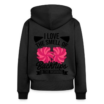 I Love The Smell Of Backflip In The Morning Gymnas - Frauen Premium Bio Zip Hoodie - Schwarz - Hinten - Julia (174cm)
