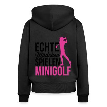 Echte Mädchen Spielen Minigolf Golfspieler Golfen - Frauen Premium Bio Zip Hoodie - Schwarz - Hinten - Julia (174cm)