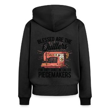 Blessed Are The Quilters For They Shall Be Called - Frauen Premium Bio Zip Hoodie - Schwarz - Hinten - Julia (174cm)