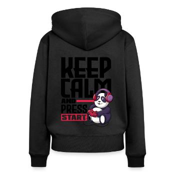 Keep Calm And Press Start Video Game Player Gaming - Frauen Premium Bio Zip Hoodie - Schwarz - Hinten - Julia (174cm)