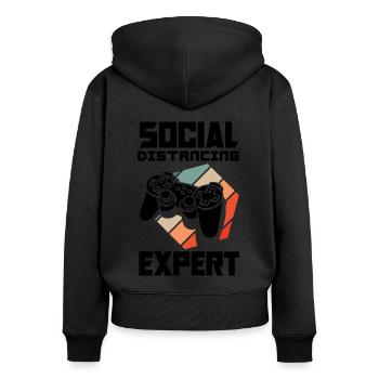 Social Distancing Expert Video Game Player Gaming - Frauen Premium Bio Zip Hoodie - Schwarz - Hinten - Julia (174cm)