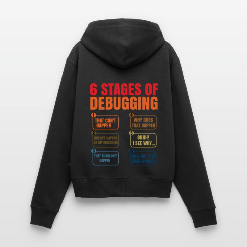 6 Stages Of Debugging Coder Programmer Software De Frauen Premium Bio Zip Hoodie