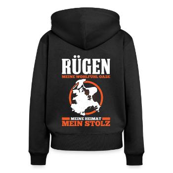 Rügen Meine Wohlfühl Oase Meine Heimat Stolz - Frauen Premium Bio Zip Hoodie - Schwarz - Hinten - Julia (174cm)