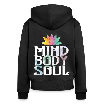 Mind Body Soul Meditate Spirituality Relaxation Me - Frauen Premium Bio Zip Hoodie - Schwarz - Hinten - Julia (174cm)