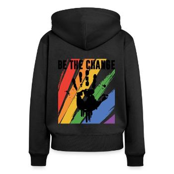 Be The Change Gay Pride Lgbtq Rainbow Transgender - Frauen Premium Bio Zip Hoodie - Schwarz - Hinten - Julia (174cm)