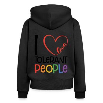 I Love Tolerant People Bisexual Gay Pansexual Rain - Frauen Premium Bio Zip Hoodie - Schwarz - Hinten - Julia (174cm)