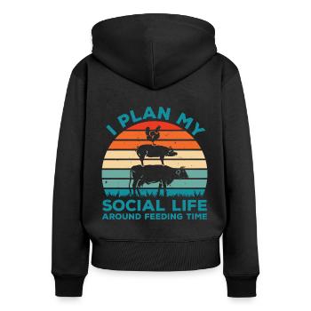 I Plan My Social Life Around Feeding Time Farm Ani - Frauen Premium Bio Zip Hoodie - Schwarz - Hinten - Julia (174cm)