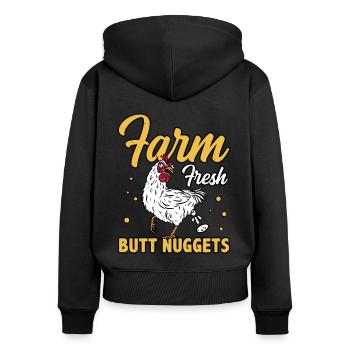 Farm Fresh Butt Nuggets Agriculteur Tractor Driver - Frauen Premium Bio Zip Hoodie - Schwarz - Hinten - Julia (174cm)